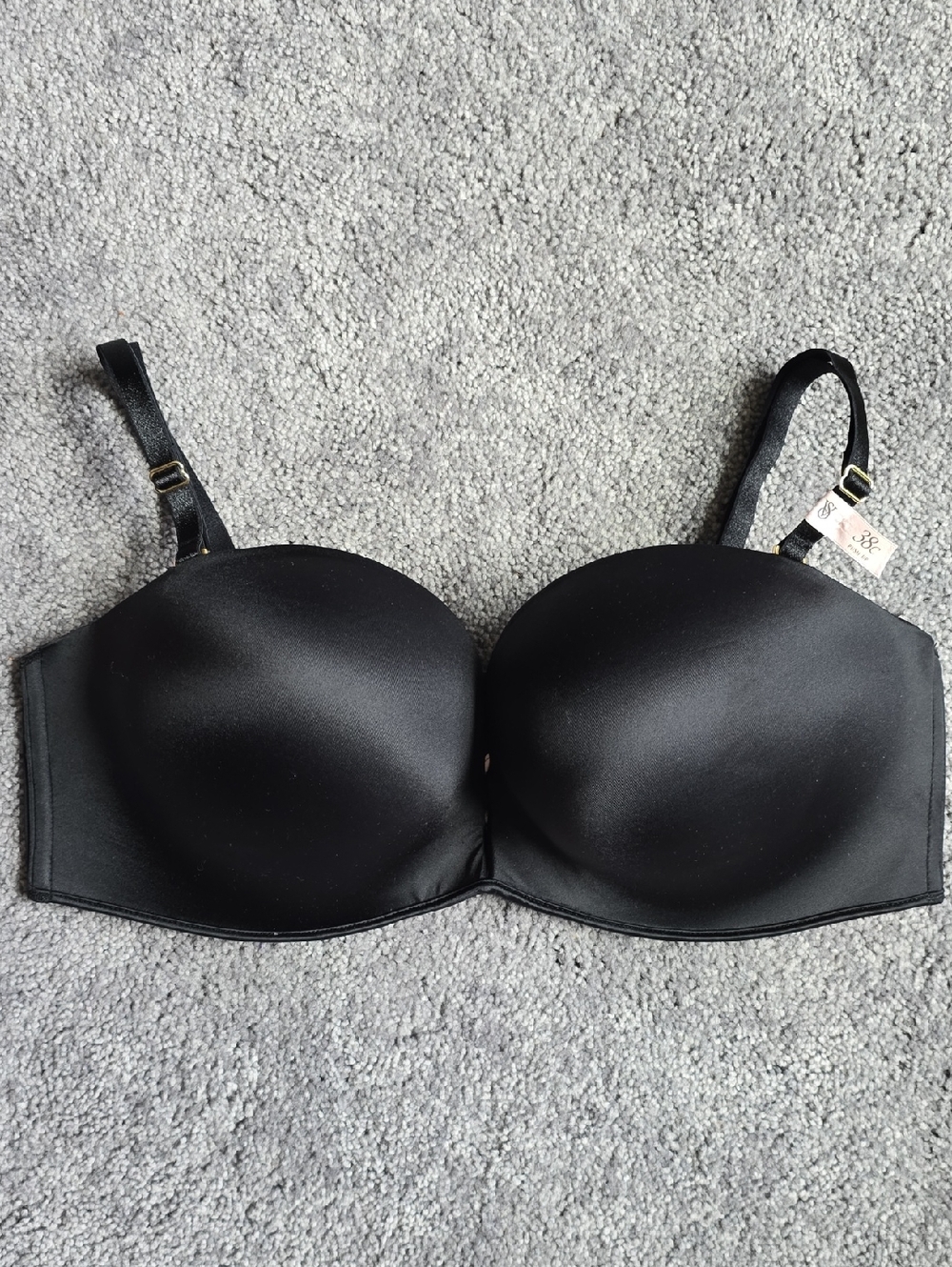 Victoria's Secret Black Convertible Smooth Bra Strapless 38C NEW  Add 2 Cup Size